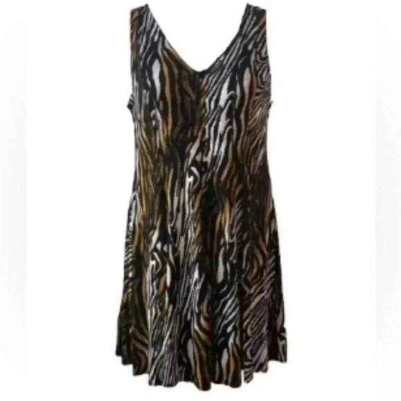 NWT Premise Sleeveless Soft Rayon Stretch V-Neck Dress Zebra Tiger Animal Print - Picture 1 of 5